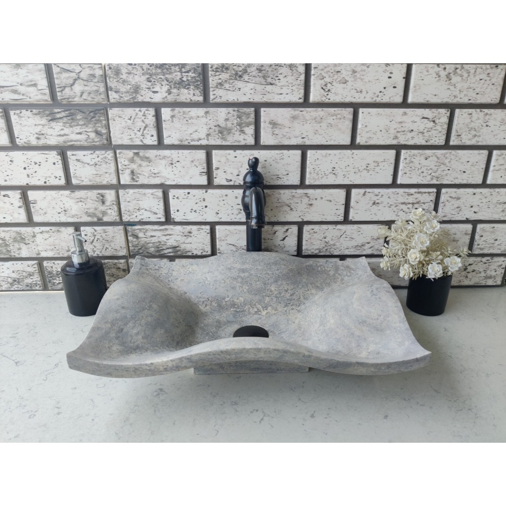 Silver Traverten Undate Mermer Lavabo Silver Traverten Undate Mermer Lavabo