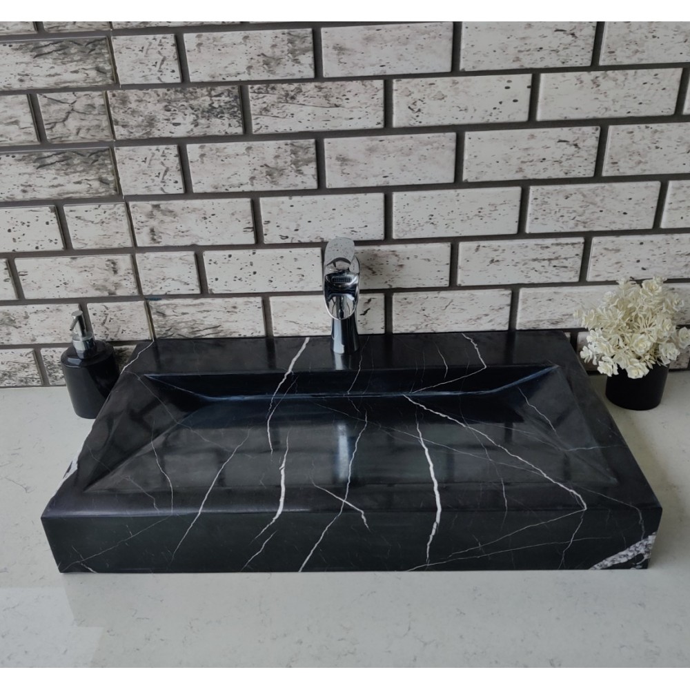 Toros Siyahı Gizli Giderli Mermer Lavabo Toros Siyahı Gizli Giderli Mermer Lavabo