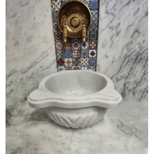 Beyaz Çapraz Dilim Fuga Mermer Kurna