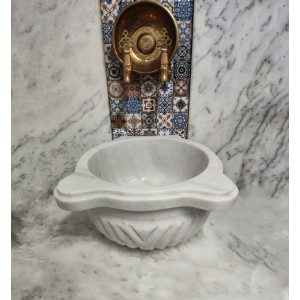 Beyaz Çapraz Dilim Fuga Mermer Kurna