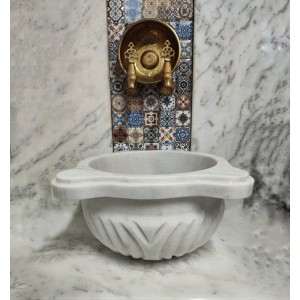 Beyaz Çapraz Dilim Fuga Mermer Kurna