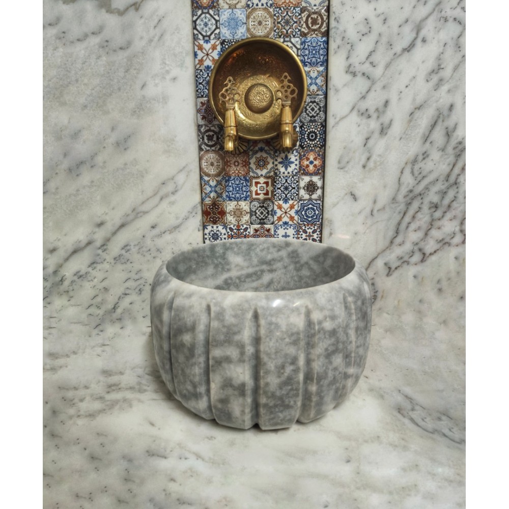 Gri Modern Kavun Dilimli Mermer Kurna Gri Modern Kavun Dilimli Mermer Kurna