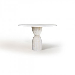 Kum Saati - Traverten  Yuvarlak Yemek Masası