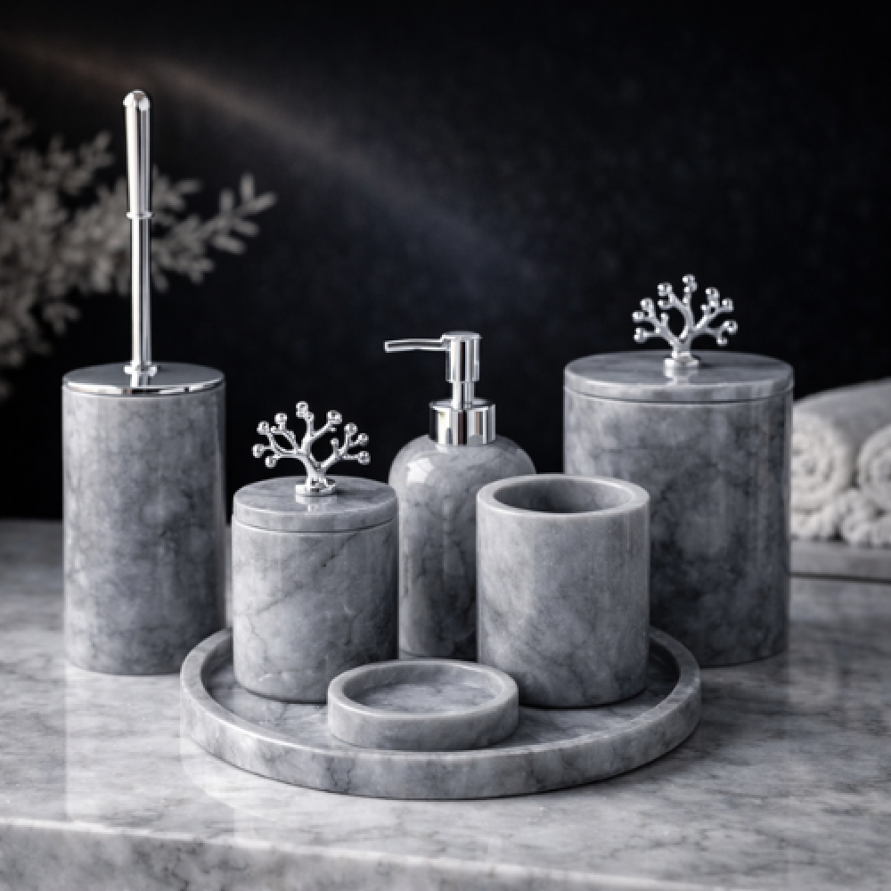 Gri 7'li Mermer Banyo Seti
