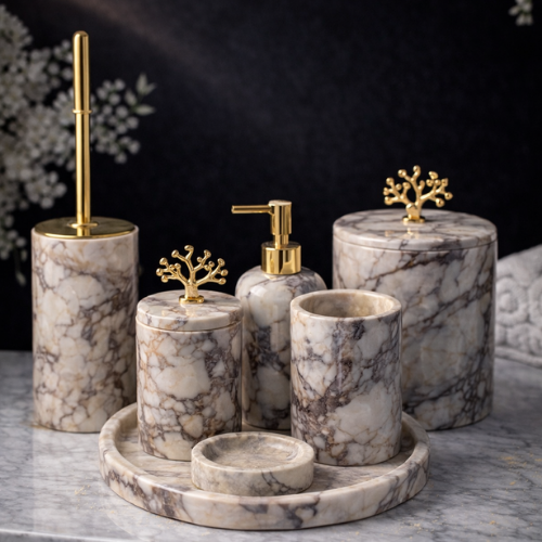 Menekşe 7'li Mermer Banyo Seti