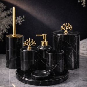 Toros Siyahı 7'li Mermer Banyo Seti