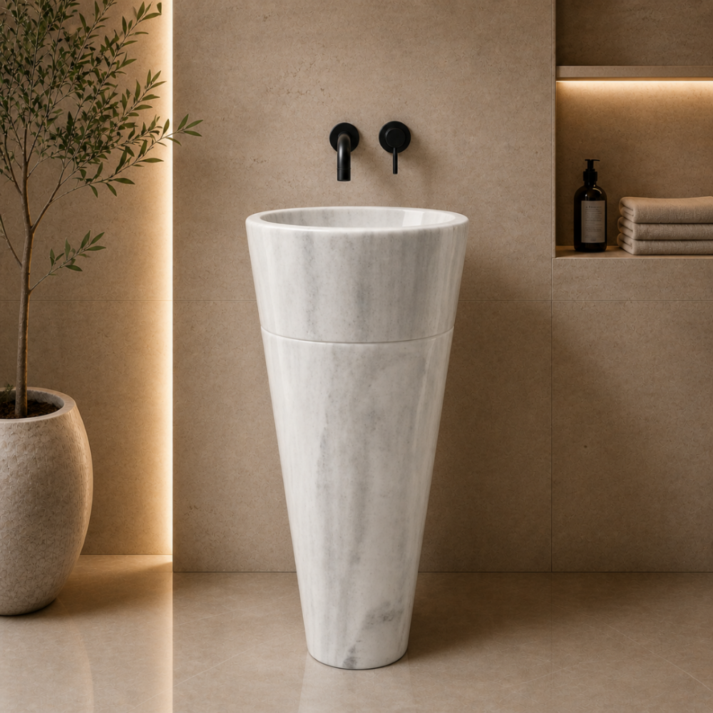 Beyaz Külah Dikey Mermer Lavabo Beyaz Külah Dikey Mermer Lavabo